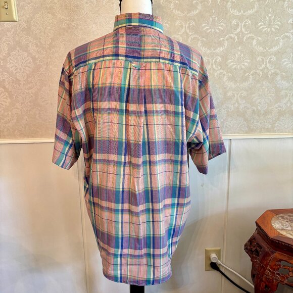Super Thin Summer Weight 80s Pink Large Format Plaid Button Shirt Large L - Picture 8 of 11